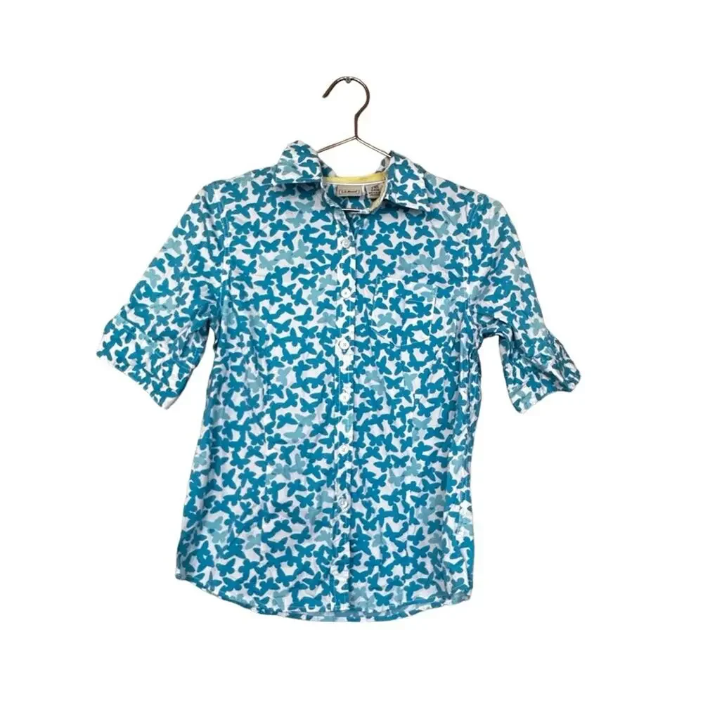 L.L.Bean Butterfly Button-Front Short Sleeve Shirt - Small